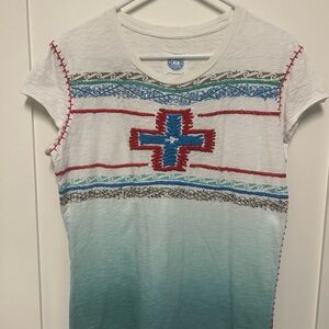 Double D Ranch White and Blue Short Sleeve Tee